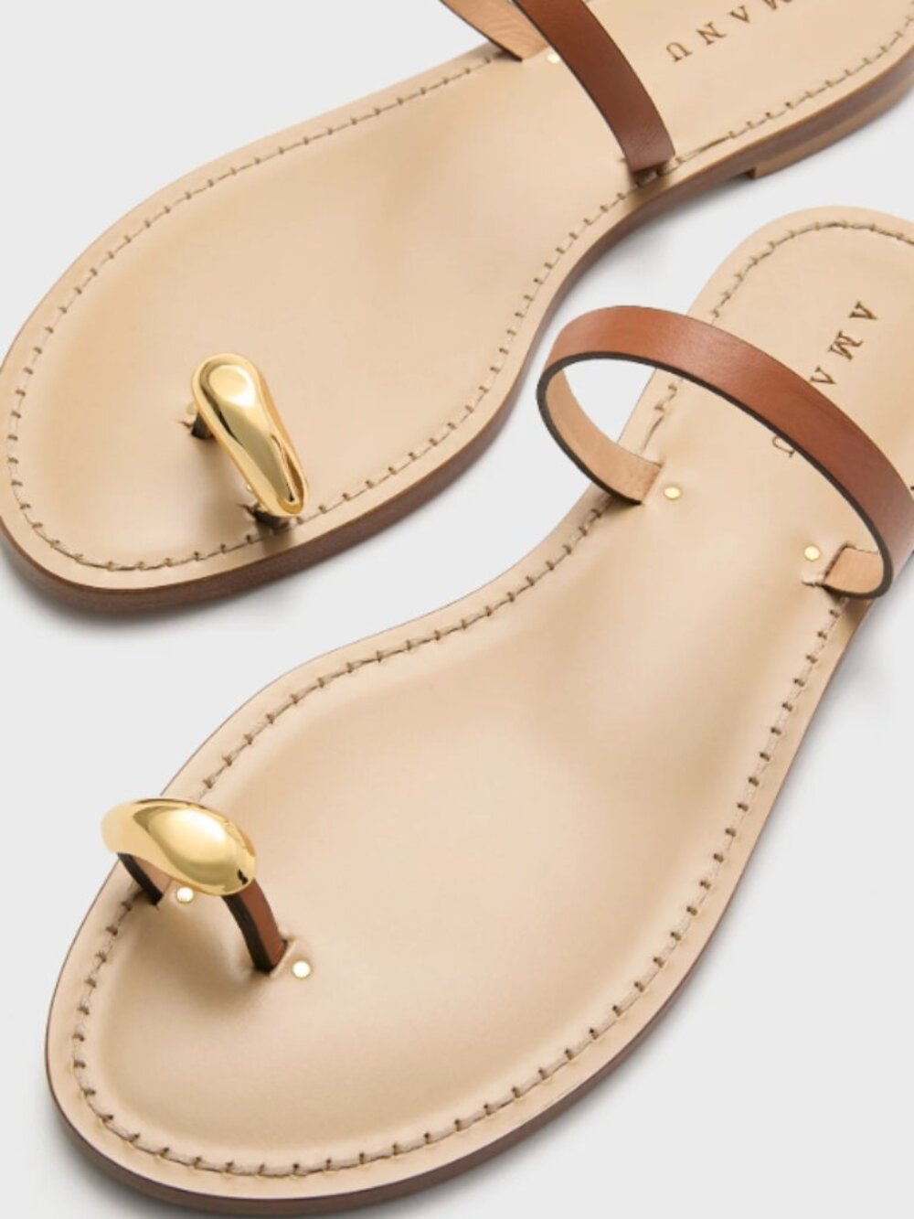 AMANU Cognac Kibera Sandals with Gold Toe Ring SIZE 38